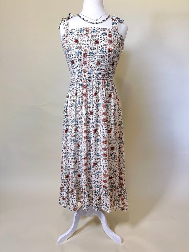 knee length dresses for ladies Printed Surplice Tiered Midi Dress – THE LUCKY COWGIRL main image 1